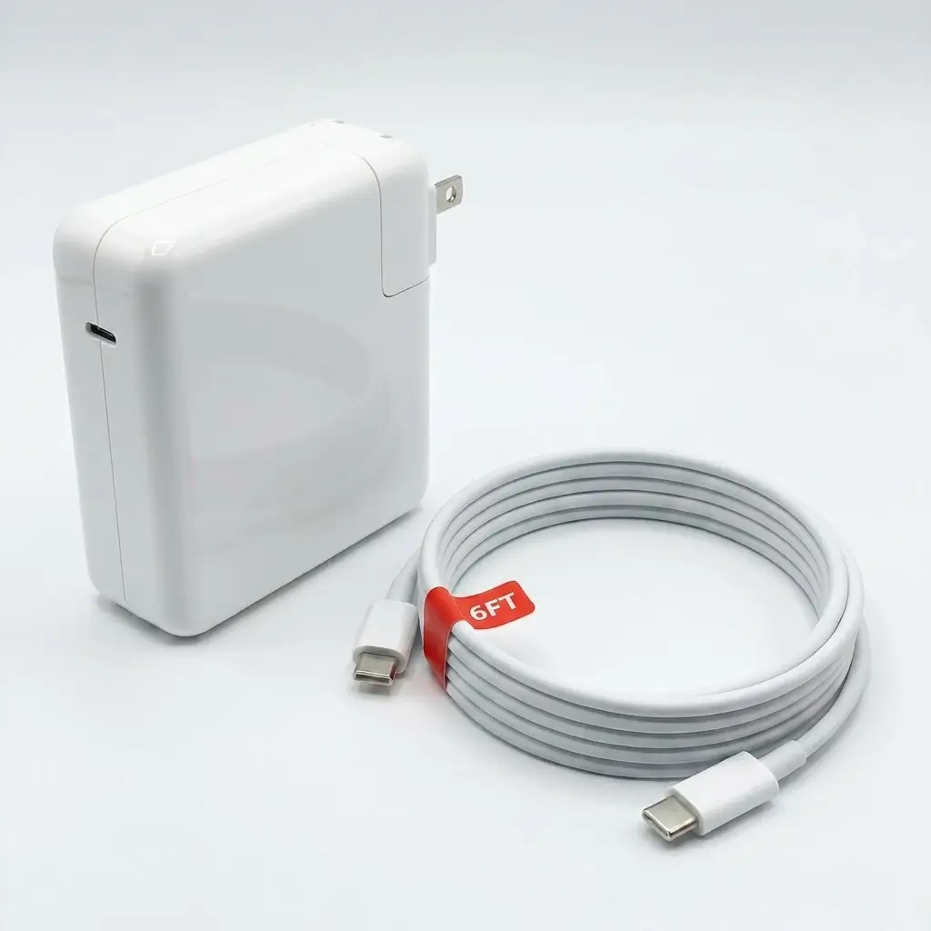 SCCVEE 140W USB C MacBook Pro charger with foldable prongs and 6.6ft cable