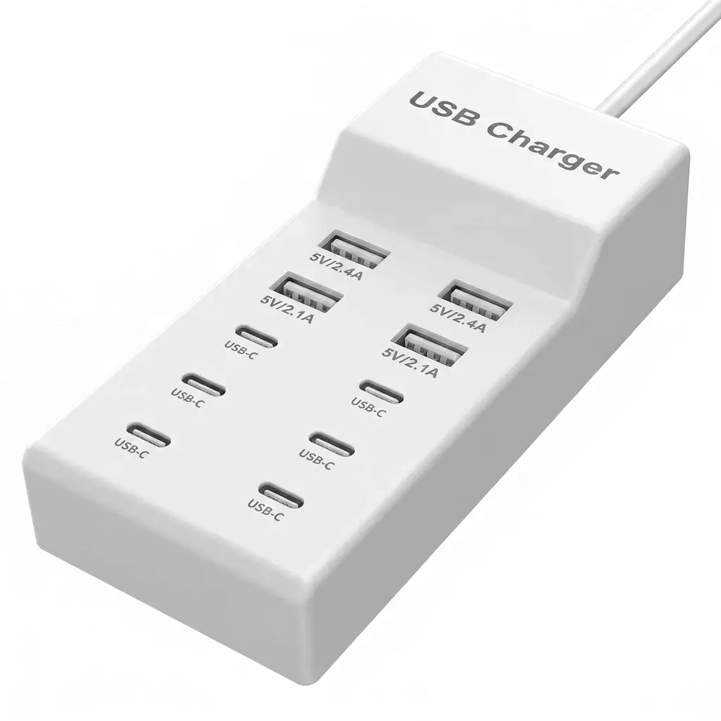 SCCVEE 50W 10-Port USB desktop charging station with 6 USB-C and 4 USB-A ports